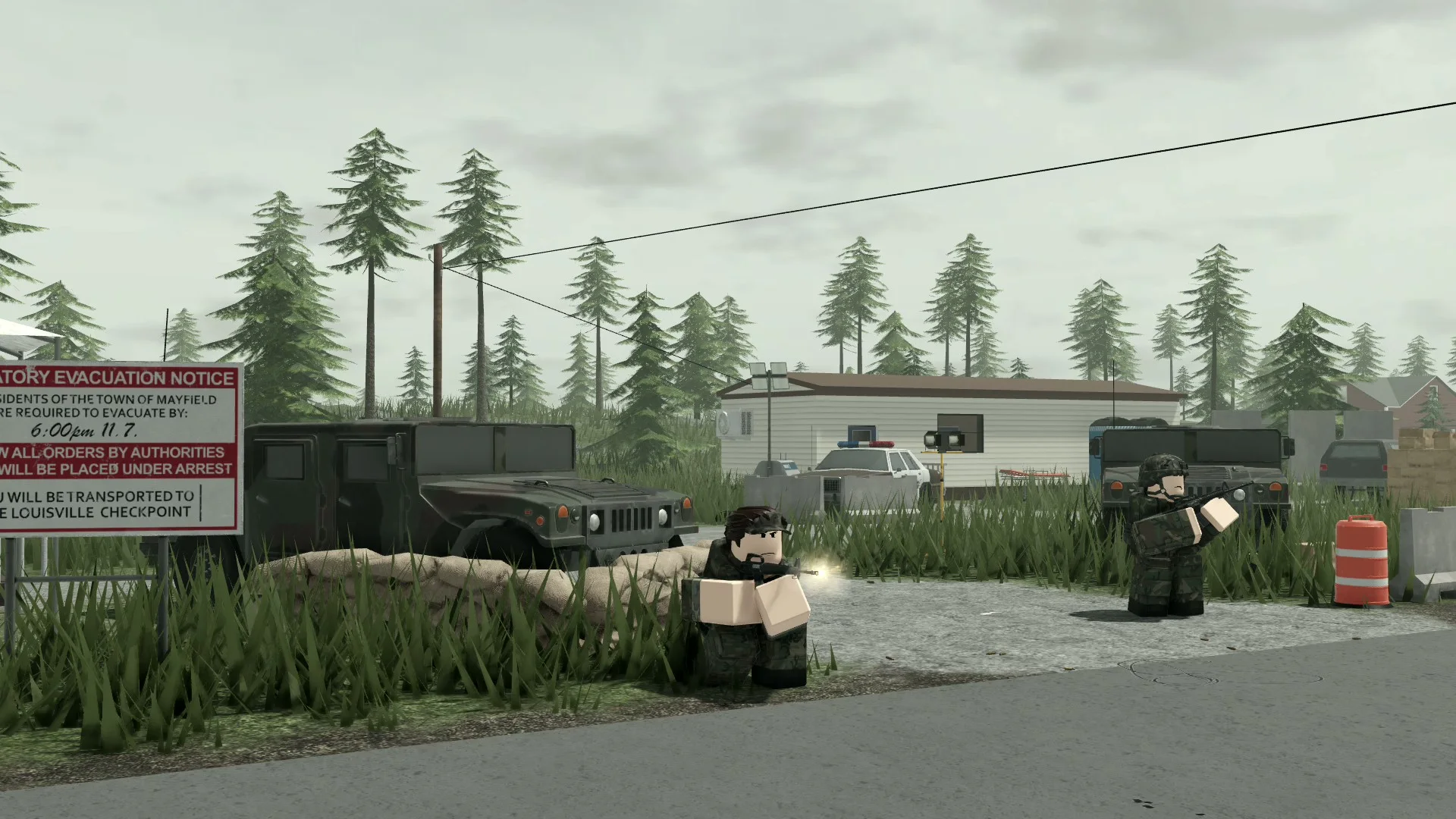 A guarded quarantine checkpoint in the forest